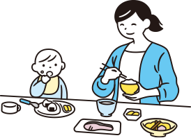 子供と食事をするお母さん
